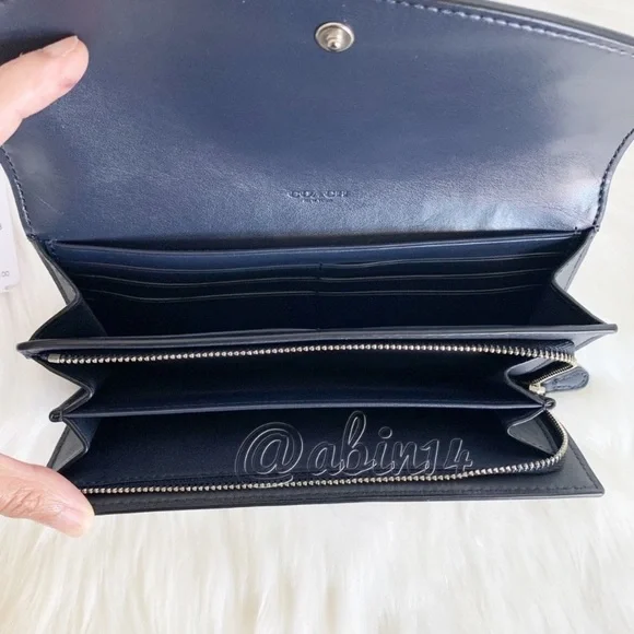 NWT Coach Leather Canvas Envelope Wallet with Gingham Print Blue Yellow - Picture 6 of 9